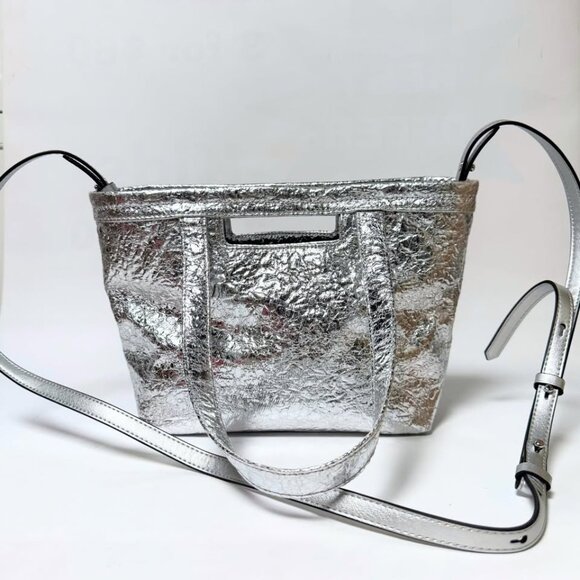 Kendall + Kylie Metallic Silver Tote/Crossbody Bag – Crinkle Foil Finish - Picture 1 of 8